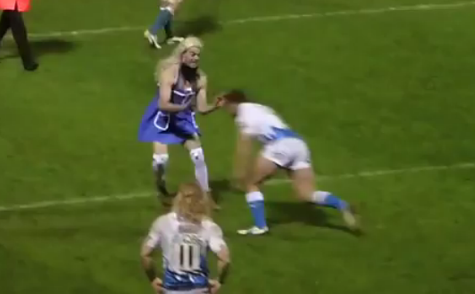 Fan In Dress Gets Speared By Rugby Player [VIDEO]