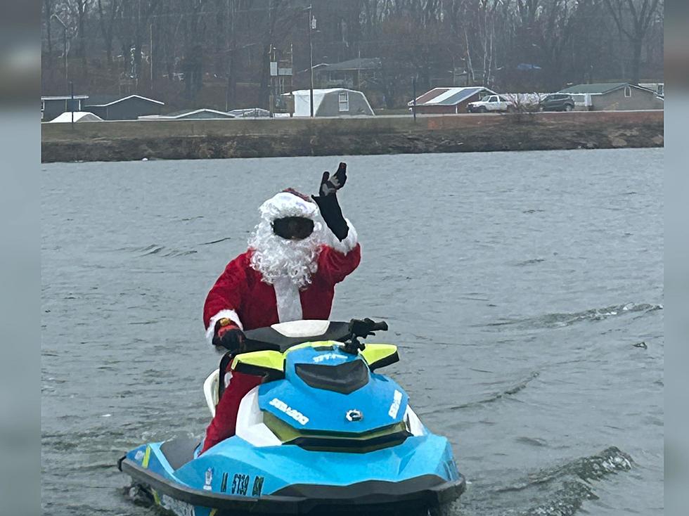 Santa Rides On Jet Ski In Iowa For Christmas