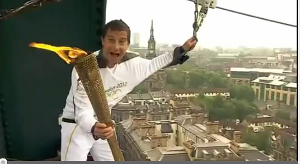YouTube Treasure of The Day: Bear Grylls Zip-Lines With the Olympic Torch [Video]