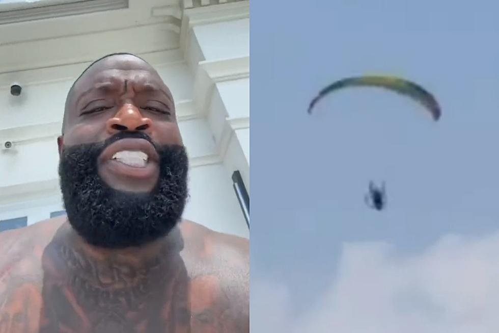 Rick Ross Finally Gets to Witness a Guy Crash His Pool Party in a Parachute – Watch