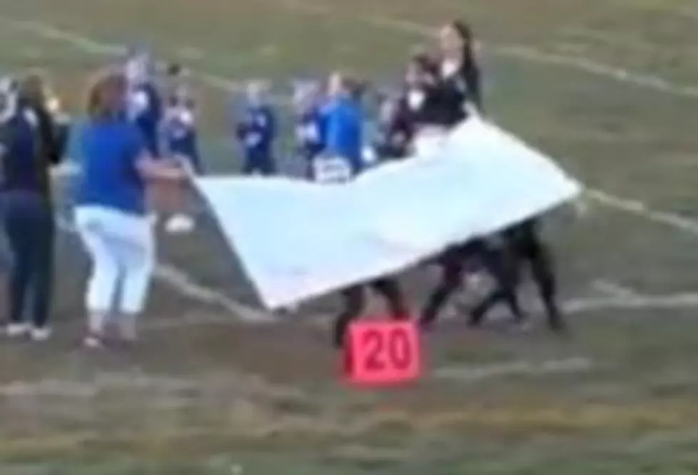 Young Football Team Cannot Bust Banner [VIDEO]
