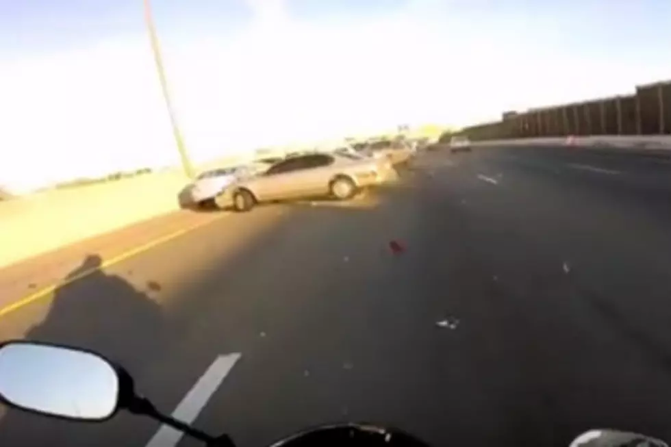 Guy On Motorcycle Barely Avoids Wreck On Highway [VIDEO]