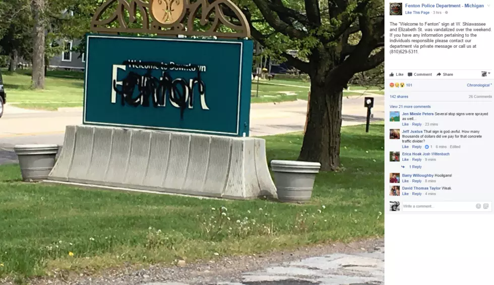 Police Looking For Vandals Who Spray Painted &#8216;Welcome To Downtown Fenton&#8217; Sign
