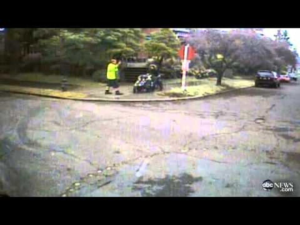 Heart Stopping Moment; Runaway Baby Stroller Saved By Garbage Truck Driver [VIDEO]