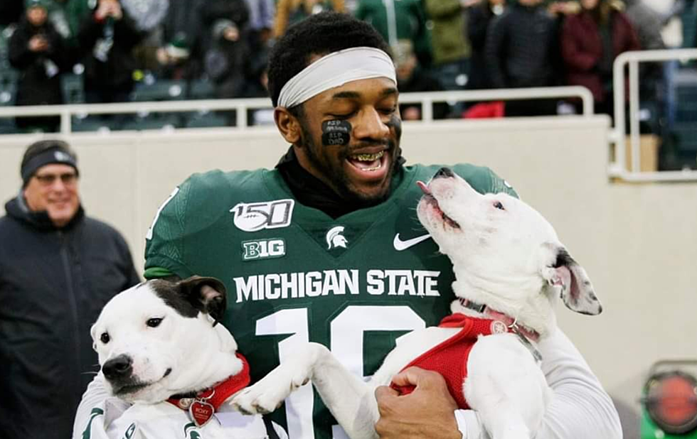 MSU Football Player Brought his Dogs on the Field for Senior Day