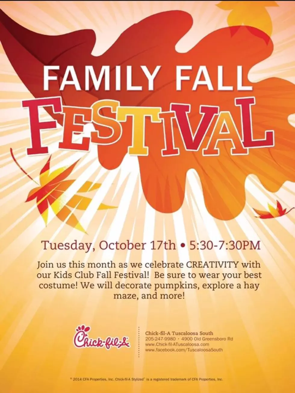 Chick-fil-A Tuscaloosa South to Host Fall Festival Tuesday, October 17, 2017