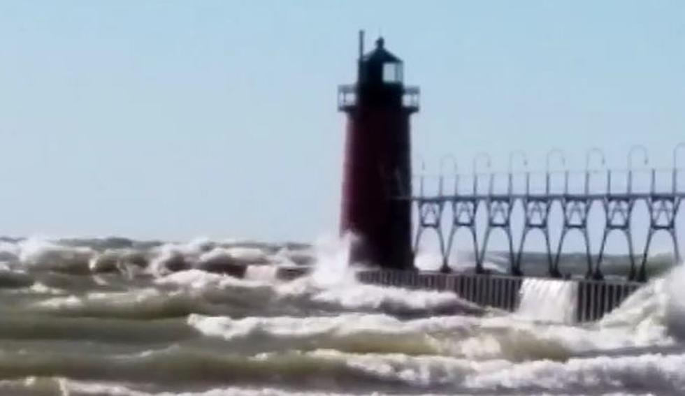 South Haven Pier Assaulted as High Winds Create Gigantic Waves on Lake Michigan