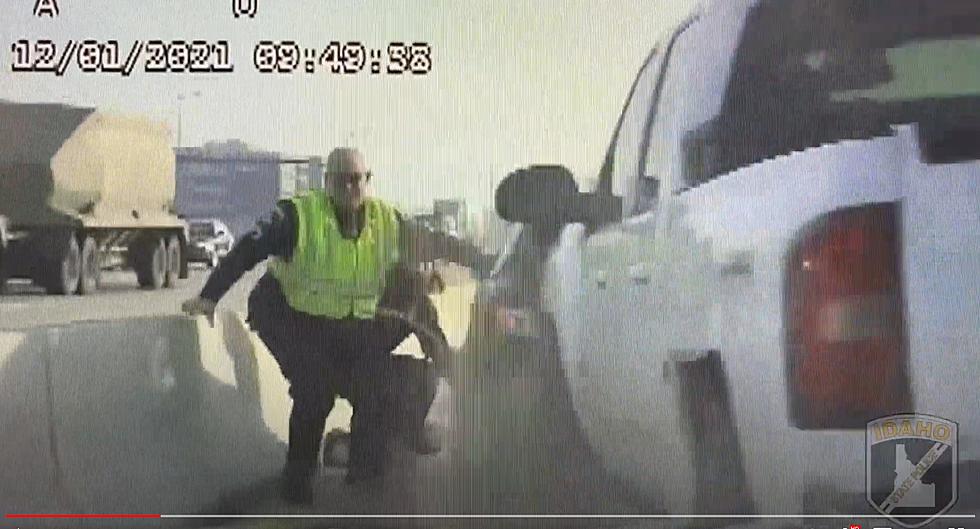VIDEO: Idaho Trooper, Stranded Driver Nearly Hit on I-84 in Meridian