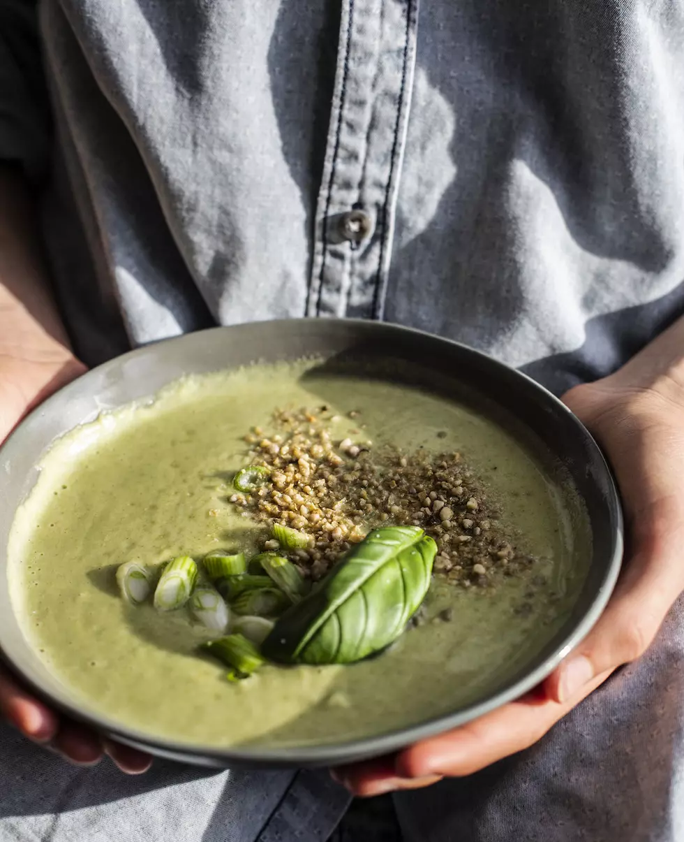 Roasted Broccoli Soup With Cashew Parmesan