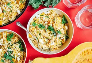 Easy Butternut Squash Orzo Salad with Dairy-Free Feta