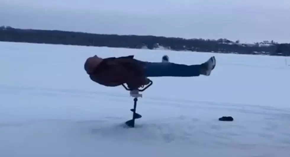 WATCH: Ice Fisherman Takes Wild Ride On His Auger