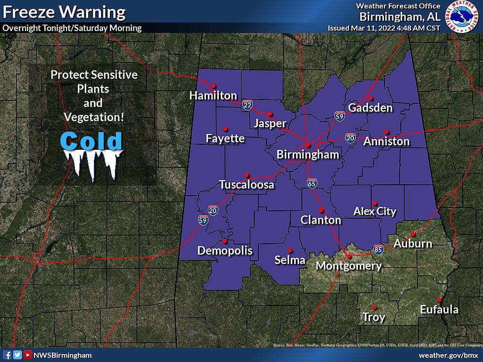 Wind Advisory and Freeze Warning Issued For Portions Of Alabama