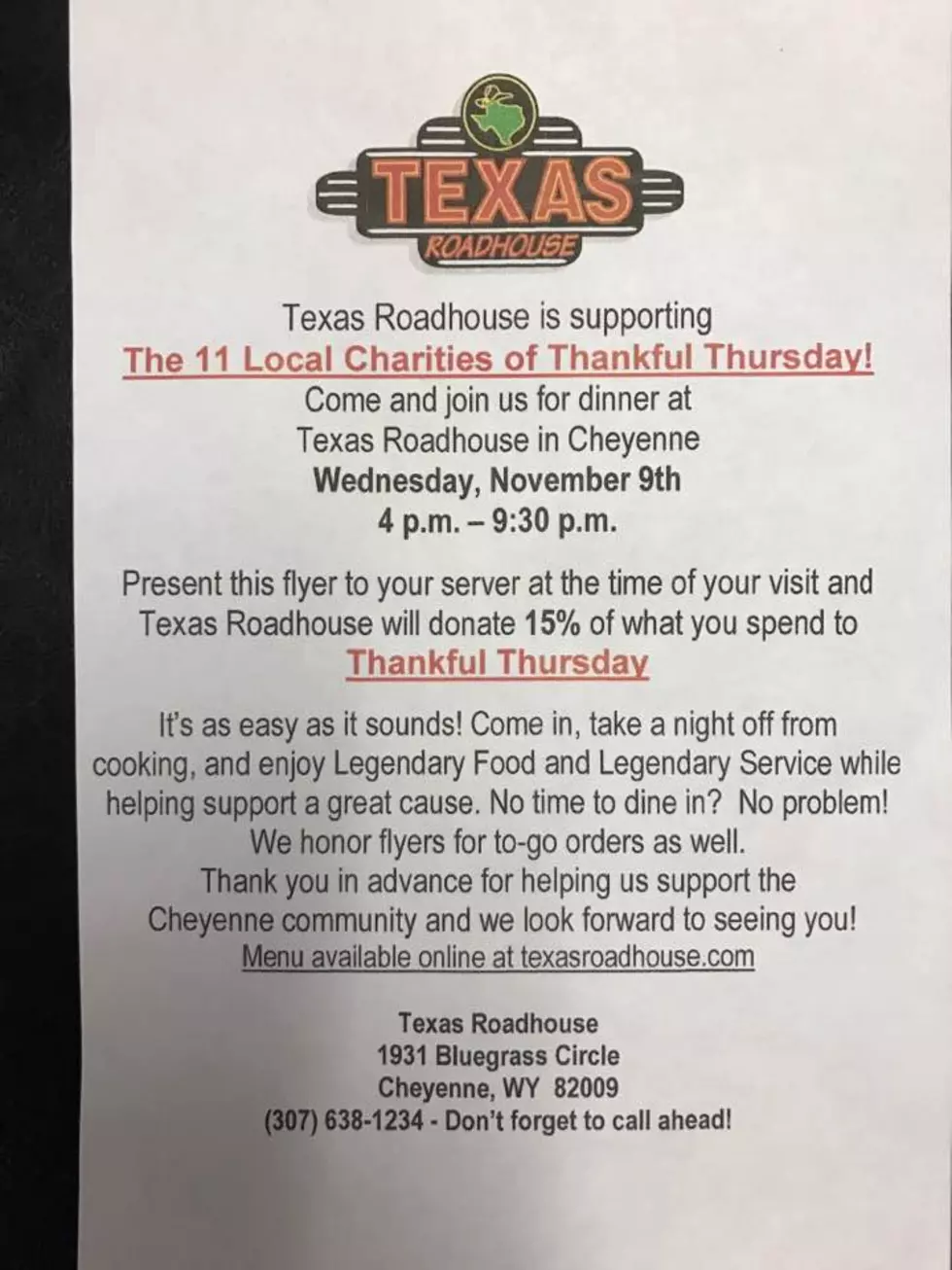 Thankful Thursday Fundraiser Wednesday Night at Texas Roadhouse