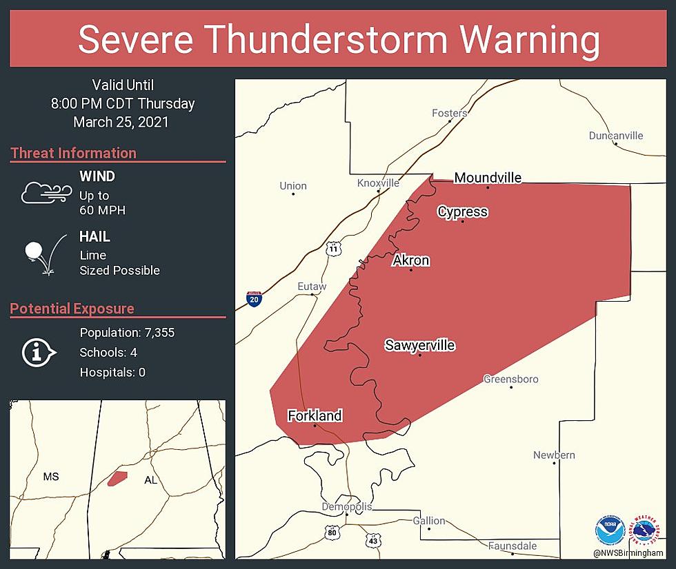 Severe Thunderstorm Warning Issued for Greene, Hale Counties Until 8PM