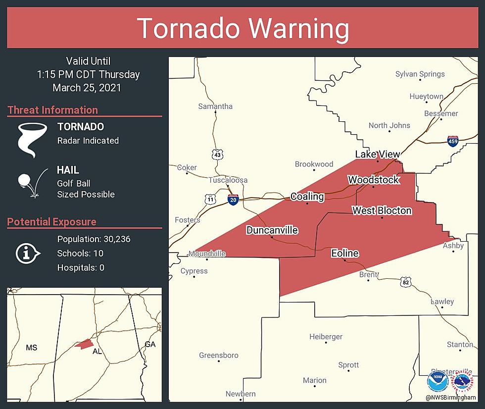 TORNADO WARNING Issued for Tuscaloosa, Bibb Counties Until 1:15