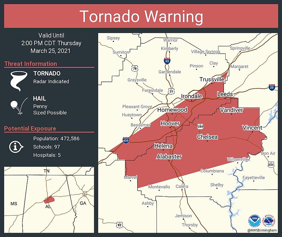 TORNADO WARNING Issued for Portions of Jefferson, Shelby Counties Until 2 PM
