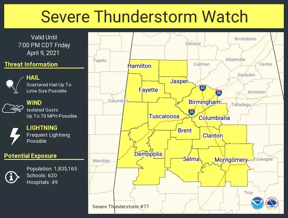 Severe Thunderstorm Watch in Effect Until 7 PM Tonight for Tuscaloosa and West Alabama