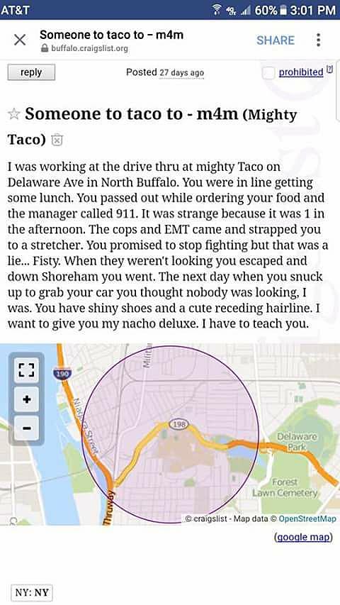 usund ego Diverse Hilarious Craigslist 'Missed Connection' at Mighty Taco in Buffalo, NY