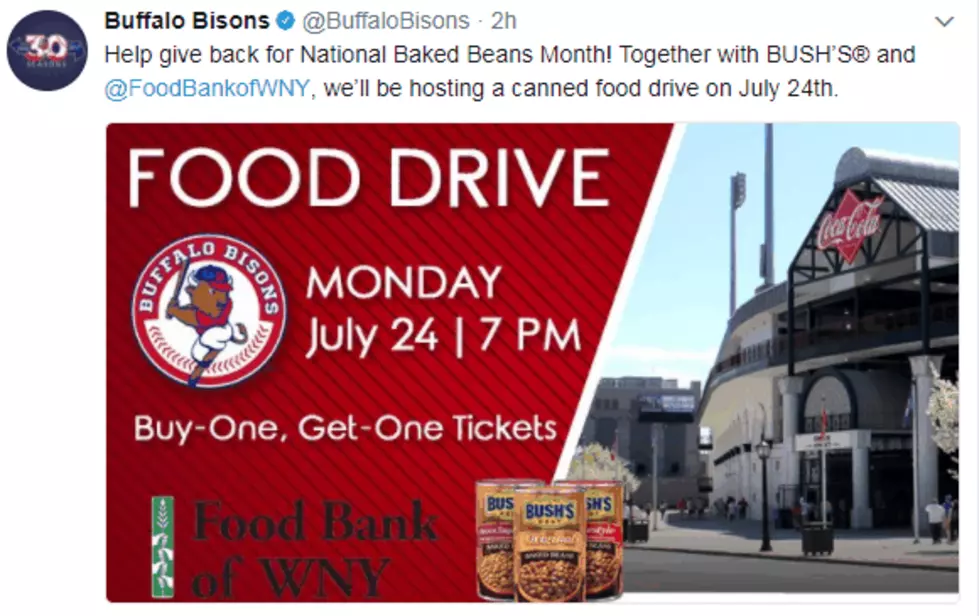 Bisons &#8216;Strike Out Hunger&#8217; Food Drive &#8211; Donate + Get Buy One, Get One Ticket Monday, July 24th
