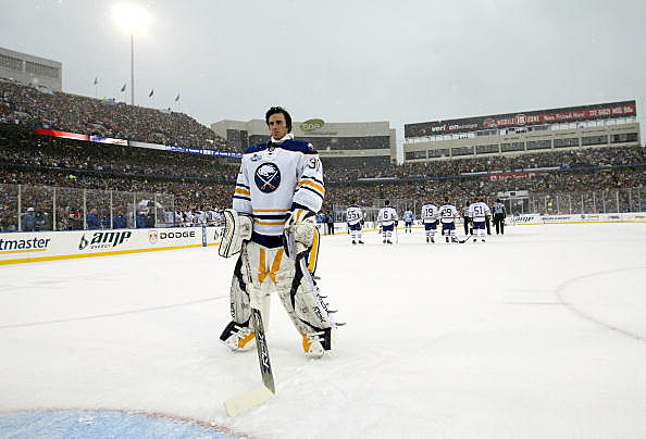 Ryan Miller and Daniel Briere of the Buffalo Sabres look at the News  Photo - Getty Images