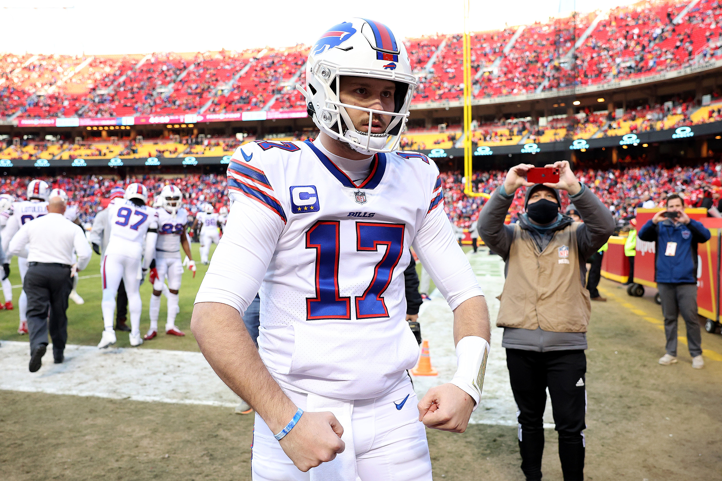 January 4, 2020: Buffalo Bills quarterback Josh Allen (17) leaves the field  after an NFL football playoff game between the Buffalo Bills and the  Houston Texans at NRG Stadium in Houston, TX.