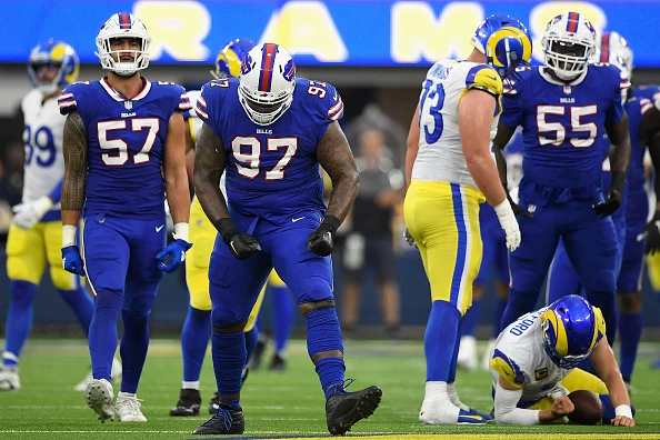 Buffalo Bills defensive tackle Tim Settle (99) during a break in