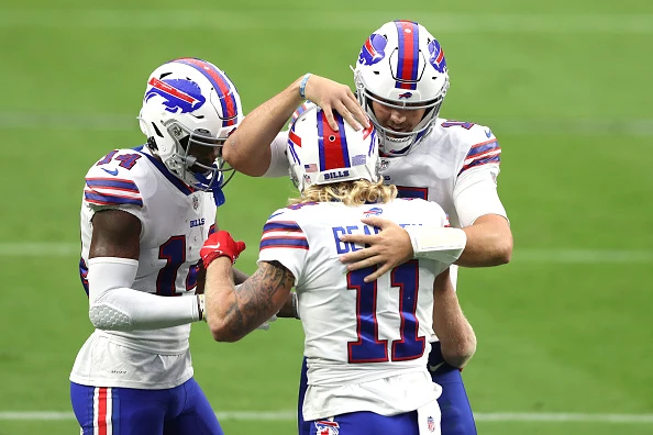 Josh Allen reacts to Cole Beasley reunion