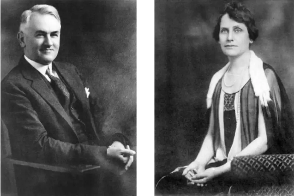 WILLIAM ROSS, GOVERNOR OF WYOMING FRO 1923 TO OCT., 1924 and GOV. NELLIE TAYLOE ROSS, FIRST LADY OF WYOMING 1923-1924.DRESS TOPPED BY SMALL, ERMINE FUR PIECE AND LONG STRING OF PEARLS. - Wyoming State Archives
