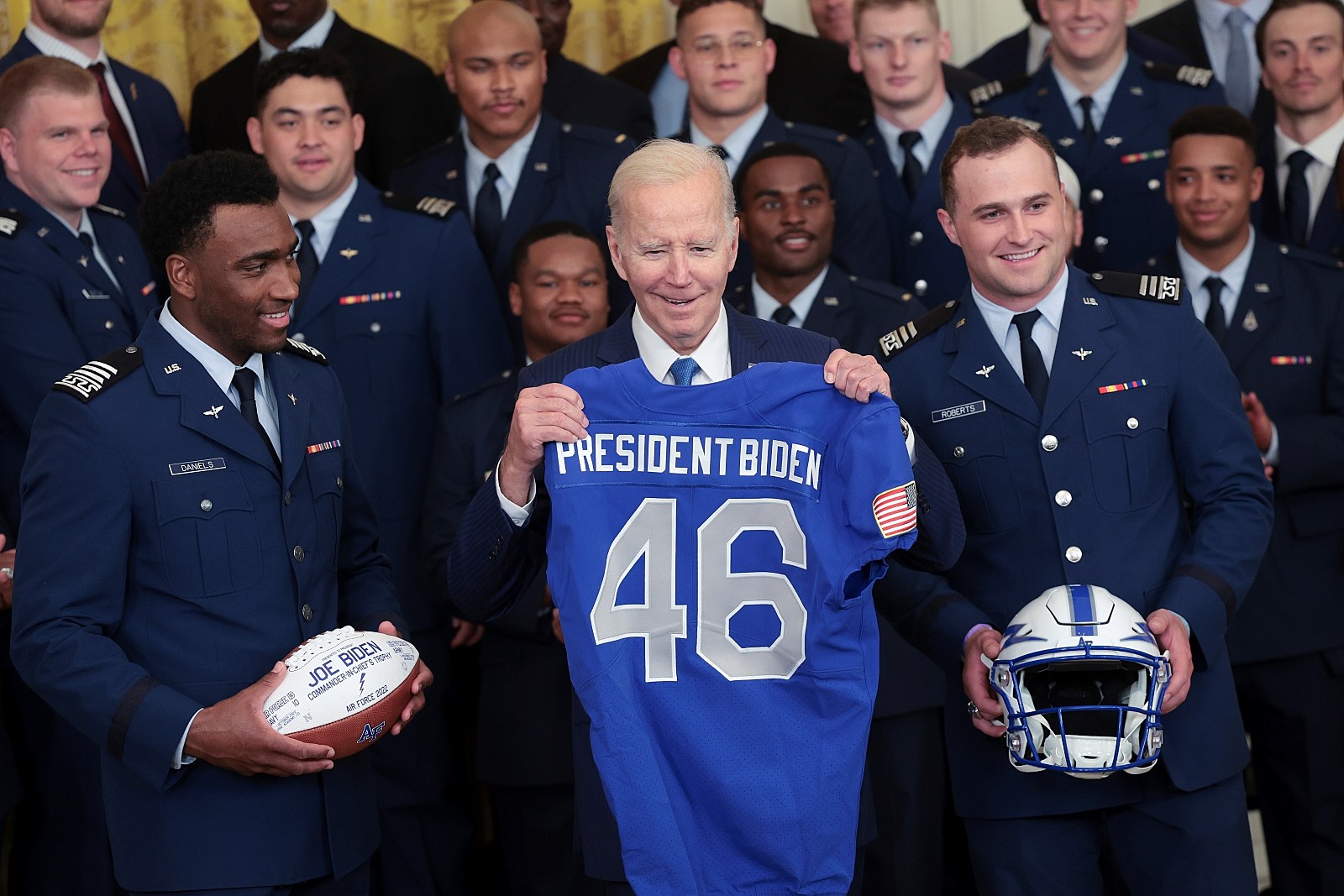 Biden awards football trophy to Air Force Academy