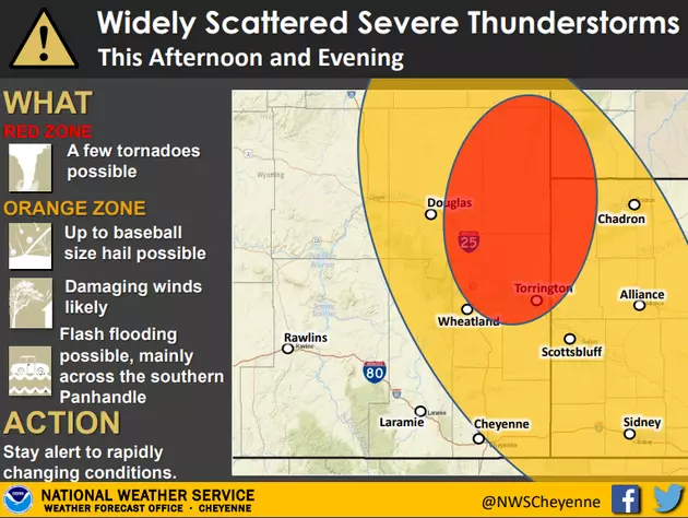 NWS: Baseball Size Hail Possible for Casper, Douglas; Tornadoes Further East