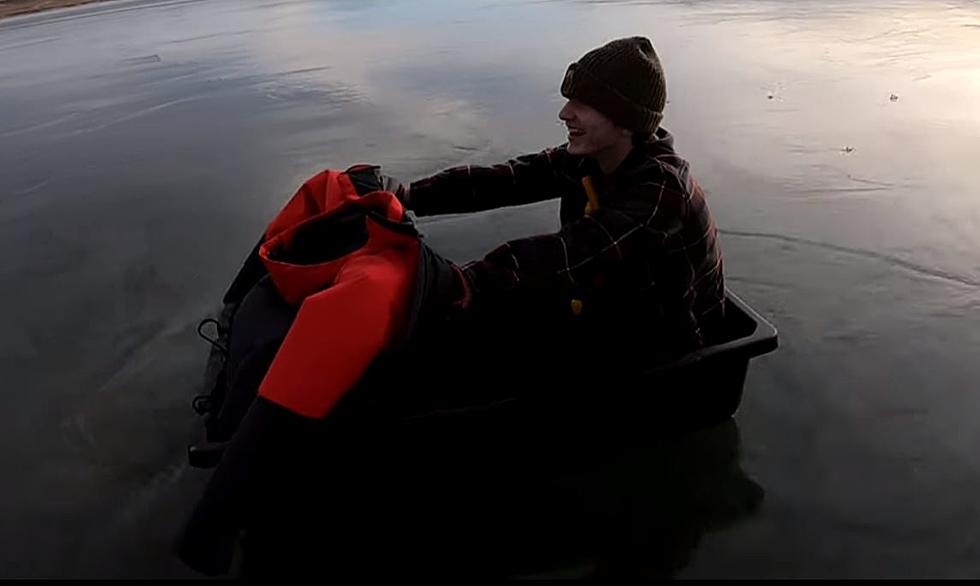 WATCH Montana Ice Fisherman Master the Art of Ice Sledding