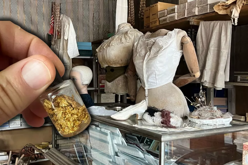 A shop in Virginia City, MT along with a vial of souvenir gold flakes. Michael Foth, TSM