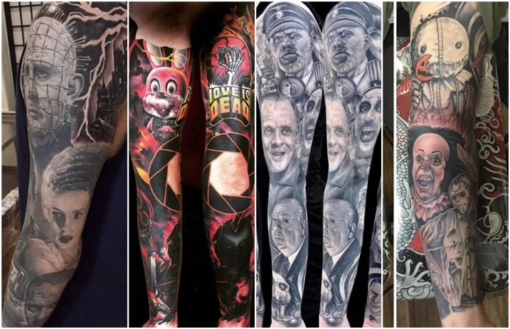 Horrorthemed sleeve halloween tattoos horror movies  Horror movie tattoos  Movie tattoos Movie tattoo