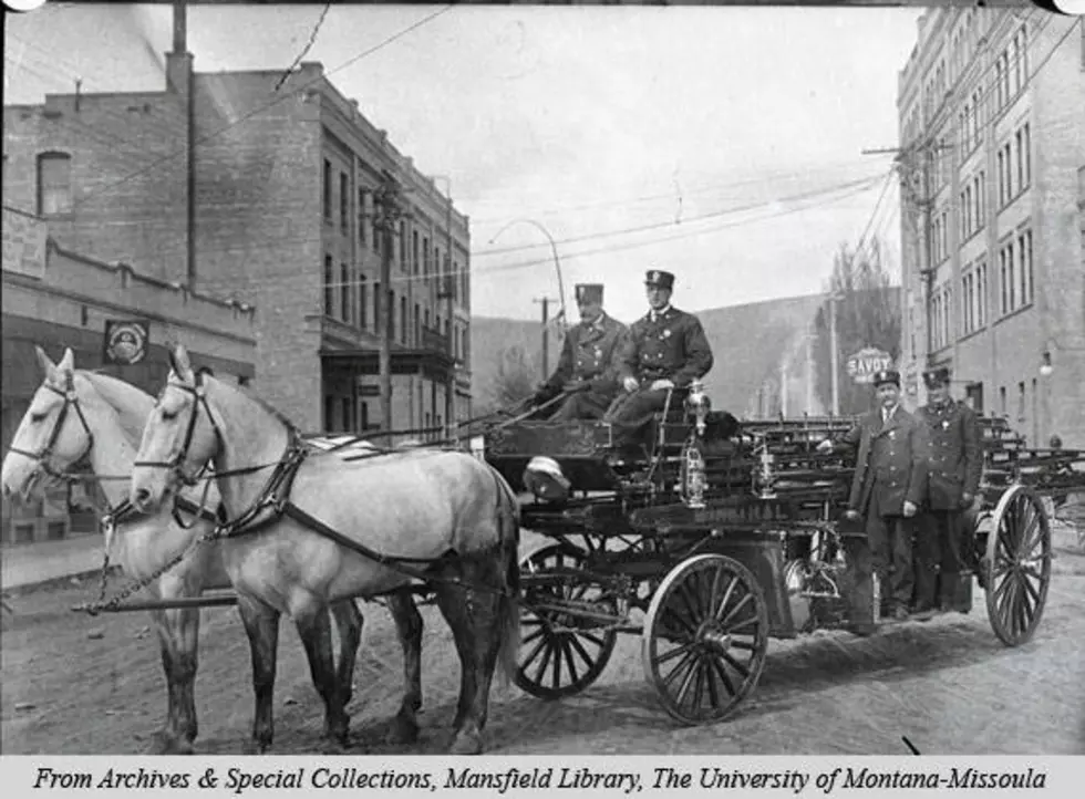 Horse drawn fire wagon near Savoy Hotel, circa 1891. (UM Archives & Special Collections)