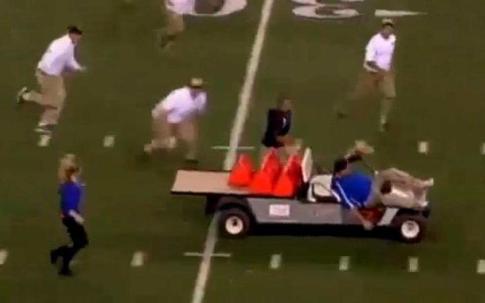 Run-Away Cart Runs People Down On Football Field [VIDEO]