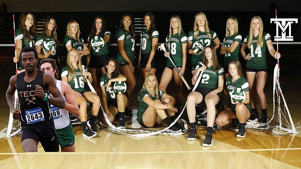 Montana Tech Volleyball, Men's & Women's Track and Field Teams unveil championship banners In Halftime Ceremony