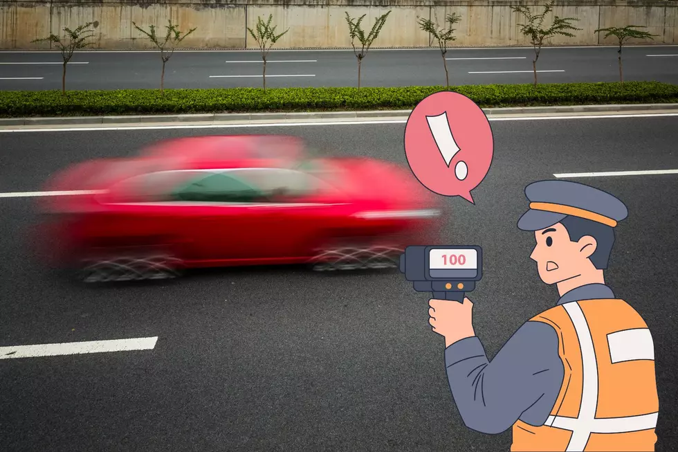 A blurry red car representing speeding with a graphic of a radar gun showing 100