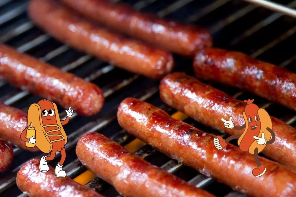 Hot Dogs On Grill with anthropomorphic hot dogs holding mustard and dancing