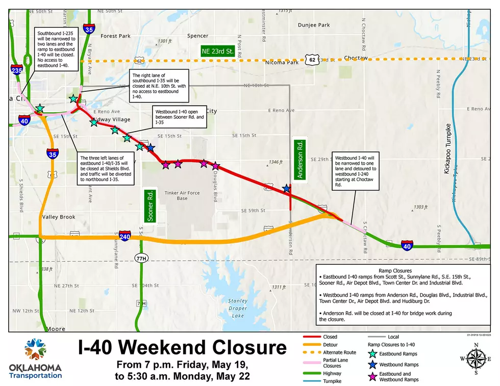 Westbound I-40 will be closed between Choctaw Rd. and Hudiburg D