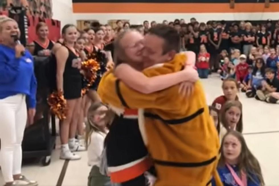 Military Dad Surprises Daughter at School Pep Rally in Coweta, Oklahoma