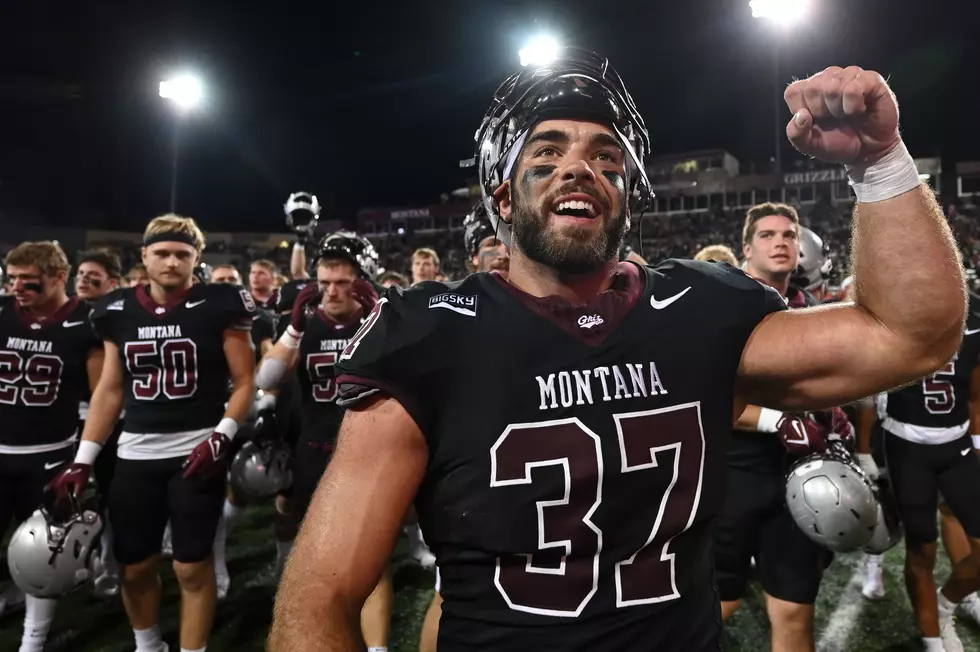 Levi Janacaro celebrates after a Griz win. Credit: UM Photo/Tommy Martino