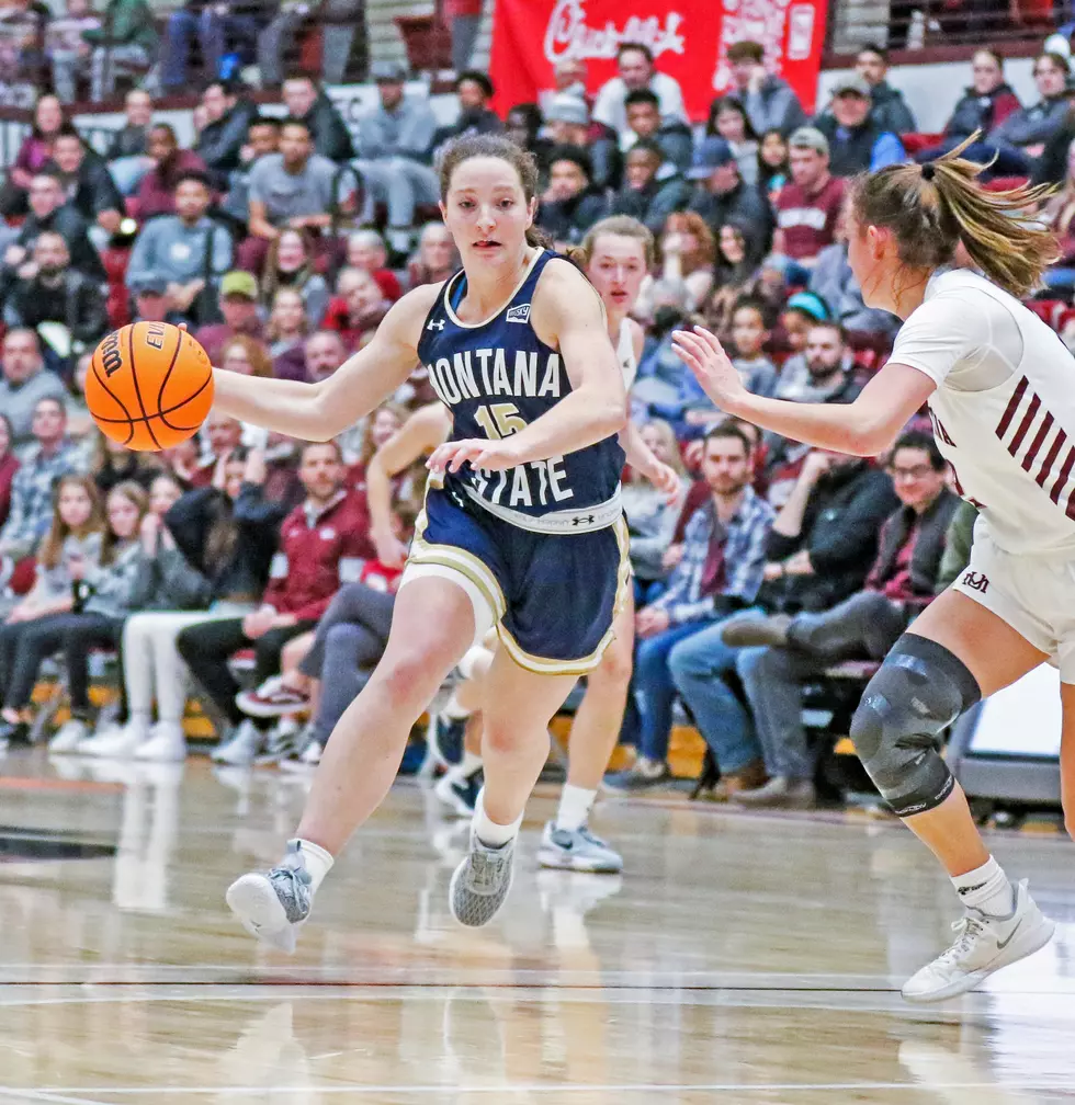 Beattie drives in a game against the Lady Griz. Credit: Montana State Athletics