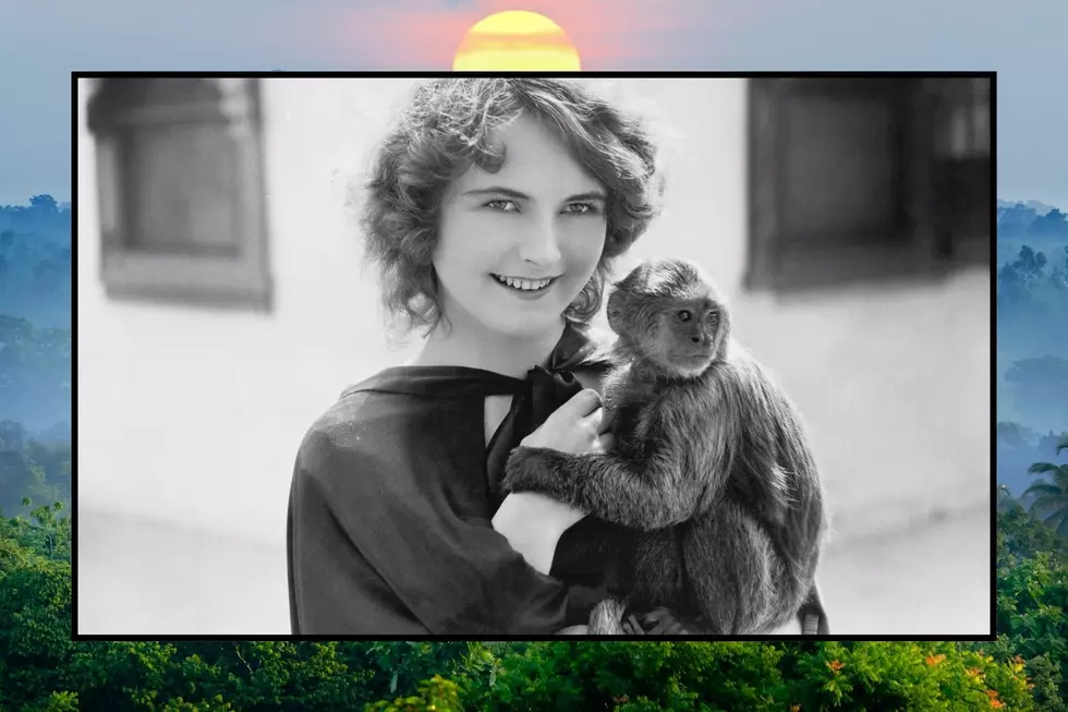 A woman holds her pet monkey for a picture