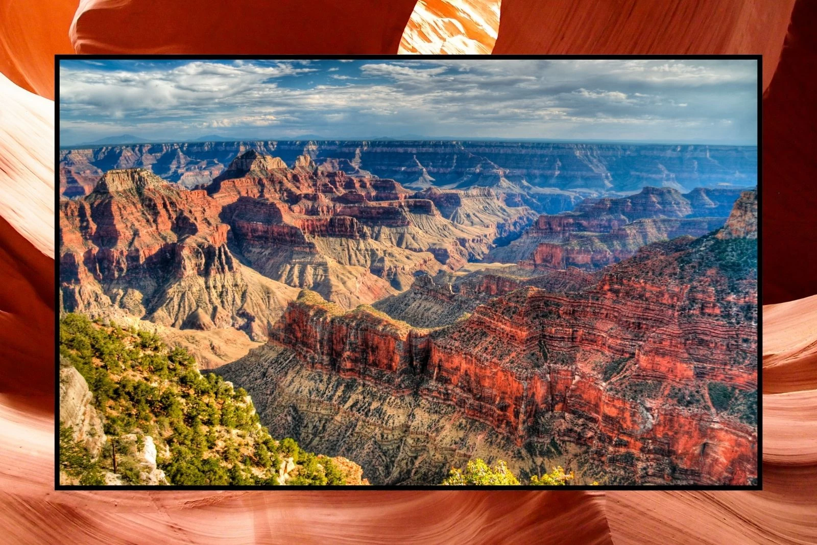 A wide shot of the Grand Canyon