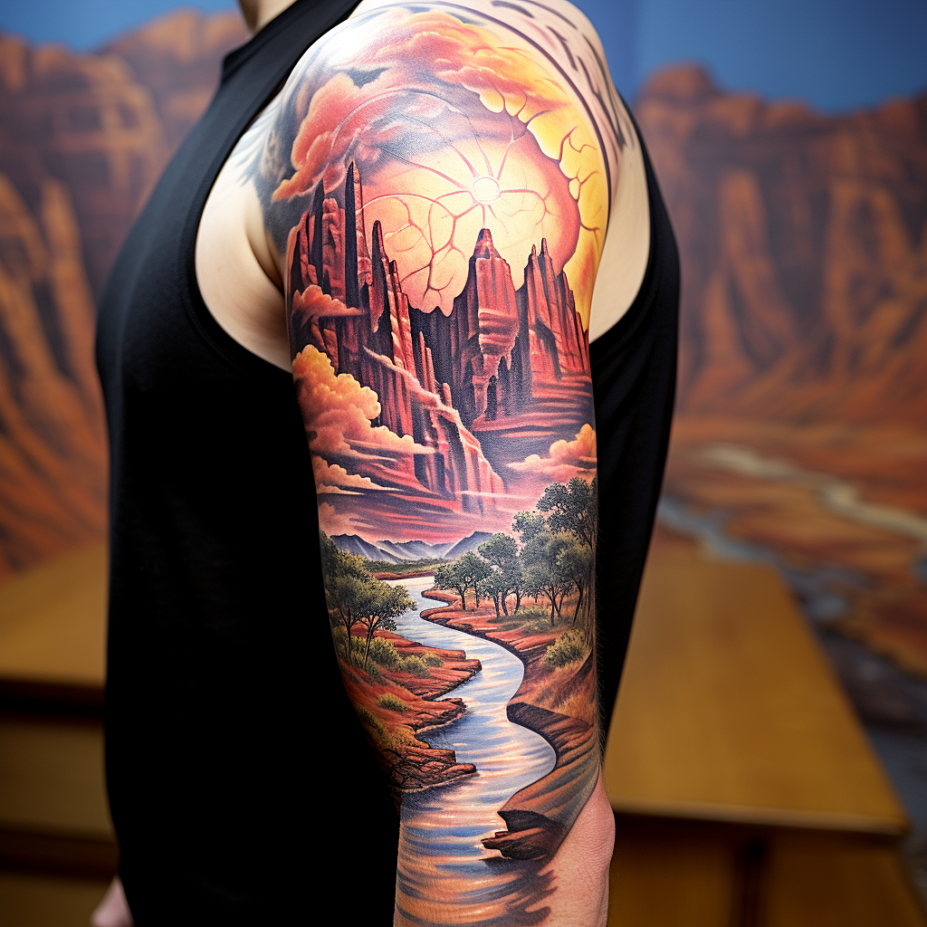 Snapping turtle and South Georgia landscape sleeve by Russ Abbott: TattooNOW