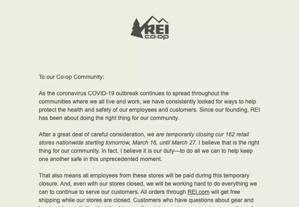 REI closing retail shops due to COVID-19