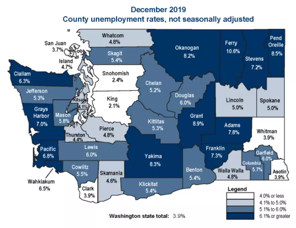 Chelan and Douglas County Unemployment Rates Lower than 2018 in December