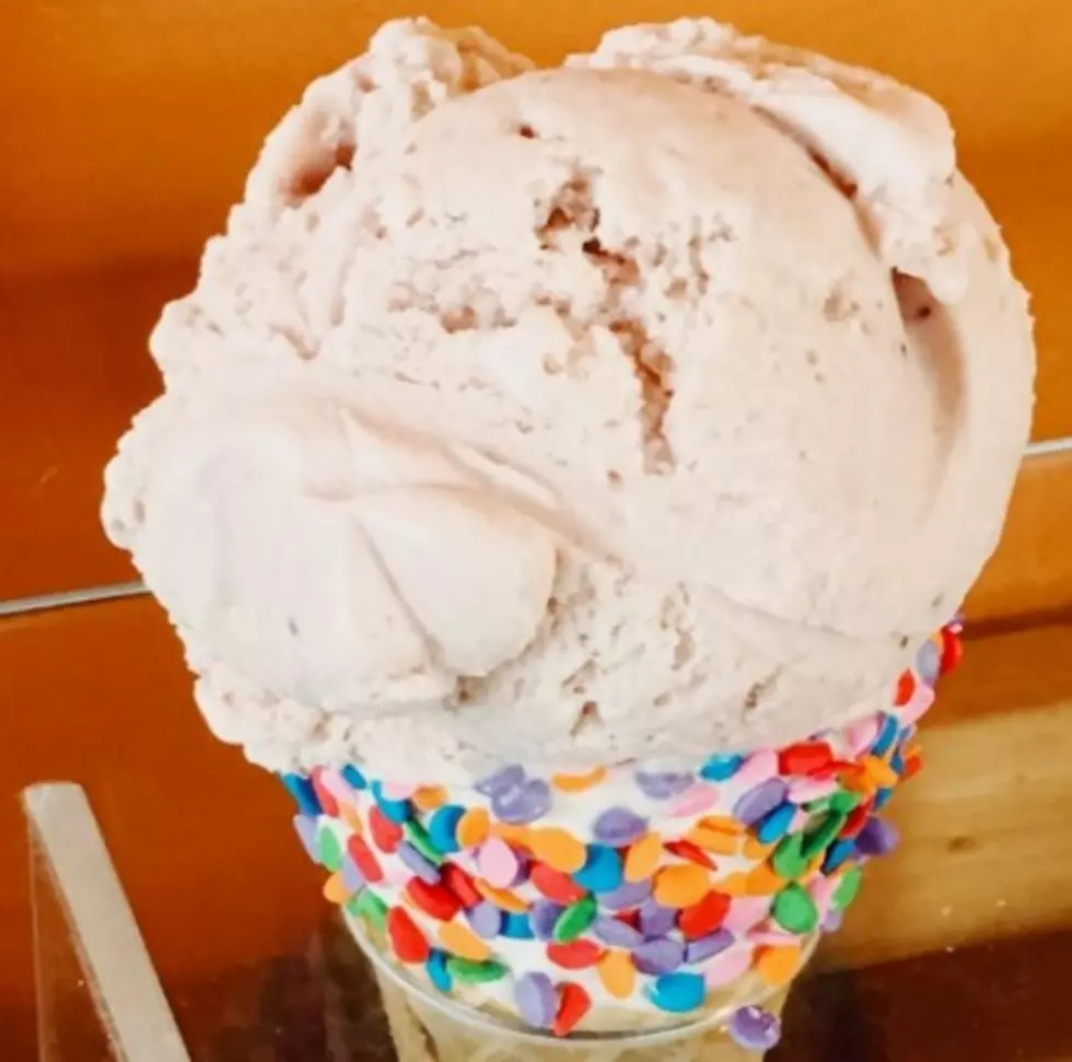 Yummy strawberry ice cream on a hand dipped cone at Brain Freeze Creamery Instagram