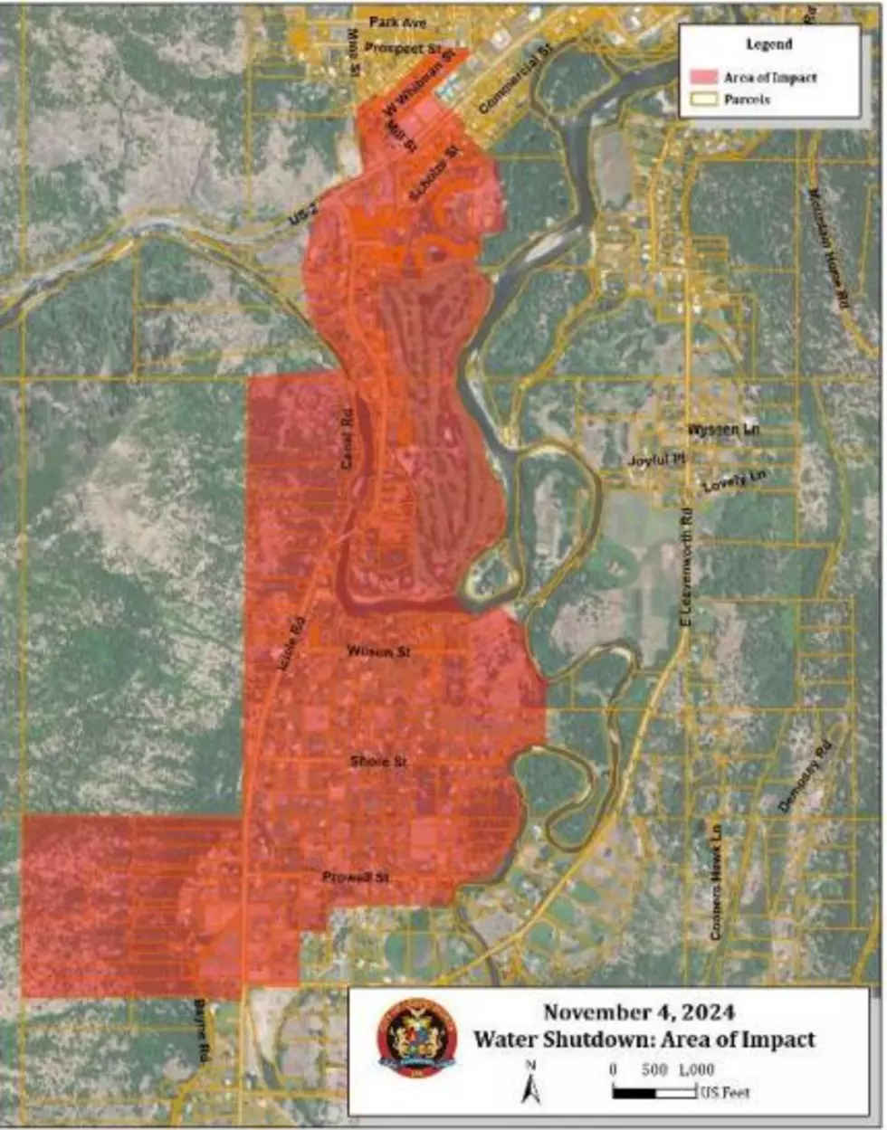 Map from City of Leavenworth showing areas affected by service outage