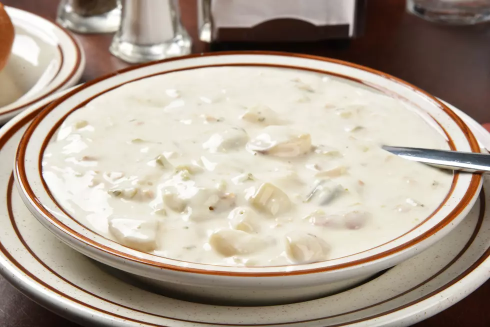 A bowl of steaming hot New England Style clam chowder